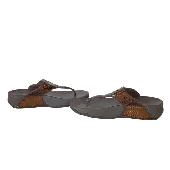 Fit Flop Electra Sequin Toe Post Sandals Womens 6 Tan Thong Shoe Orthotic - Picture 5 of 8